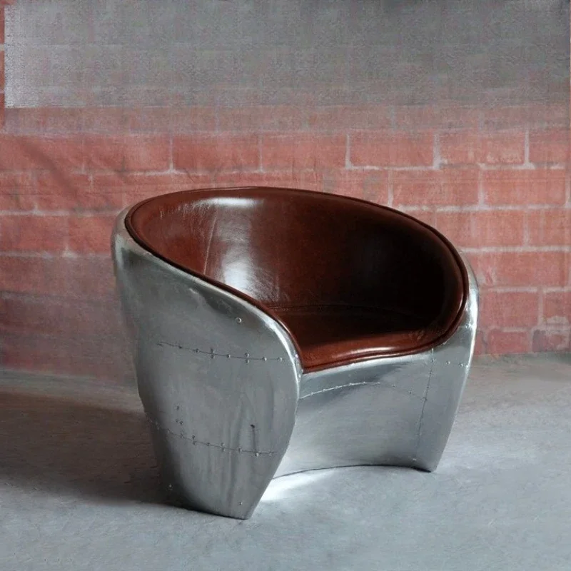 

Industrial style personalized leisure chair retro Roman designer aluminum leather rivets coffee sofa fur