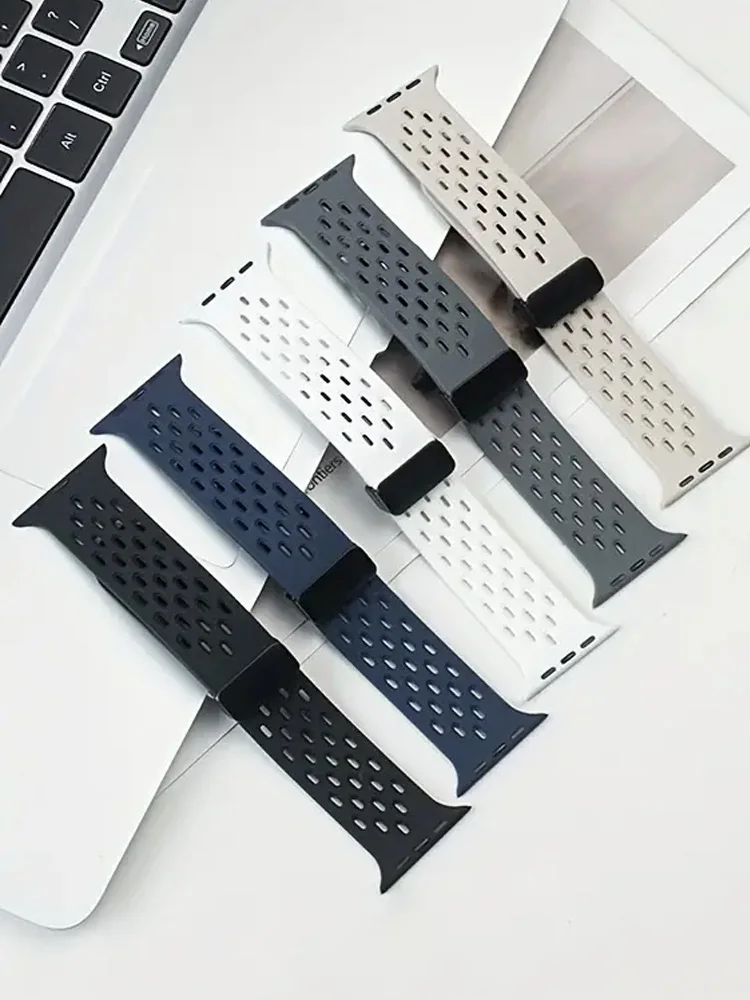 Магнитный силиконовый ремешок для Apple Watch, ремешок 44 мм, 40 мм, 49 мм, 45 мм, 41 мм, 46 мм, браслет correa iWatch series 9 7 3 6 8 se ultra 2 10