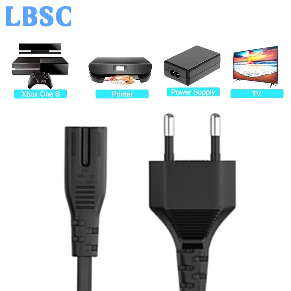 LBSC ue kabel zasilający do TV drukarek kamery PS4 PS3 ue 2-prong do rysunek 8 C7 prawo kątowy ue euro zasilacz 50 cm