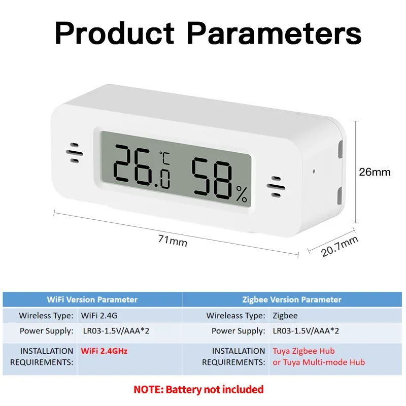 Tuya WiFi Zigbee Mini umidità della temperatura per Smart Home termometro igrometro APP lavoro remoto con Google Home scarn Alexa