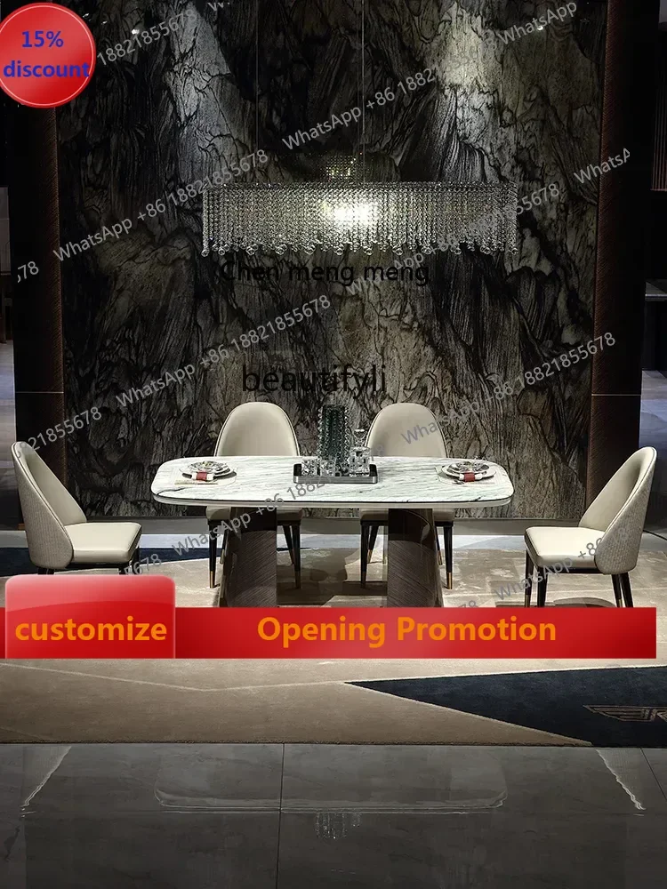 

B7304 ss Modern Italian Mild Luxury Marble Rectangular Dining Tables and Chairs Set Home Dining Table