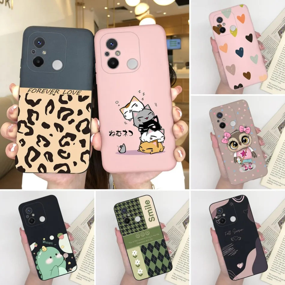 Case For Redmi 11A 12C Xiaomi Poco C55 Checkerboard Grid Cat Matte Back Cover For Redmi12C Redmi11A PocoC55 Fundas Capa Coque