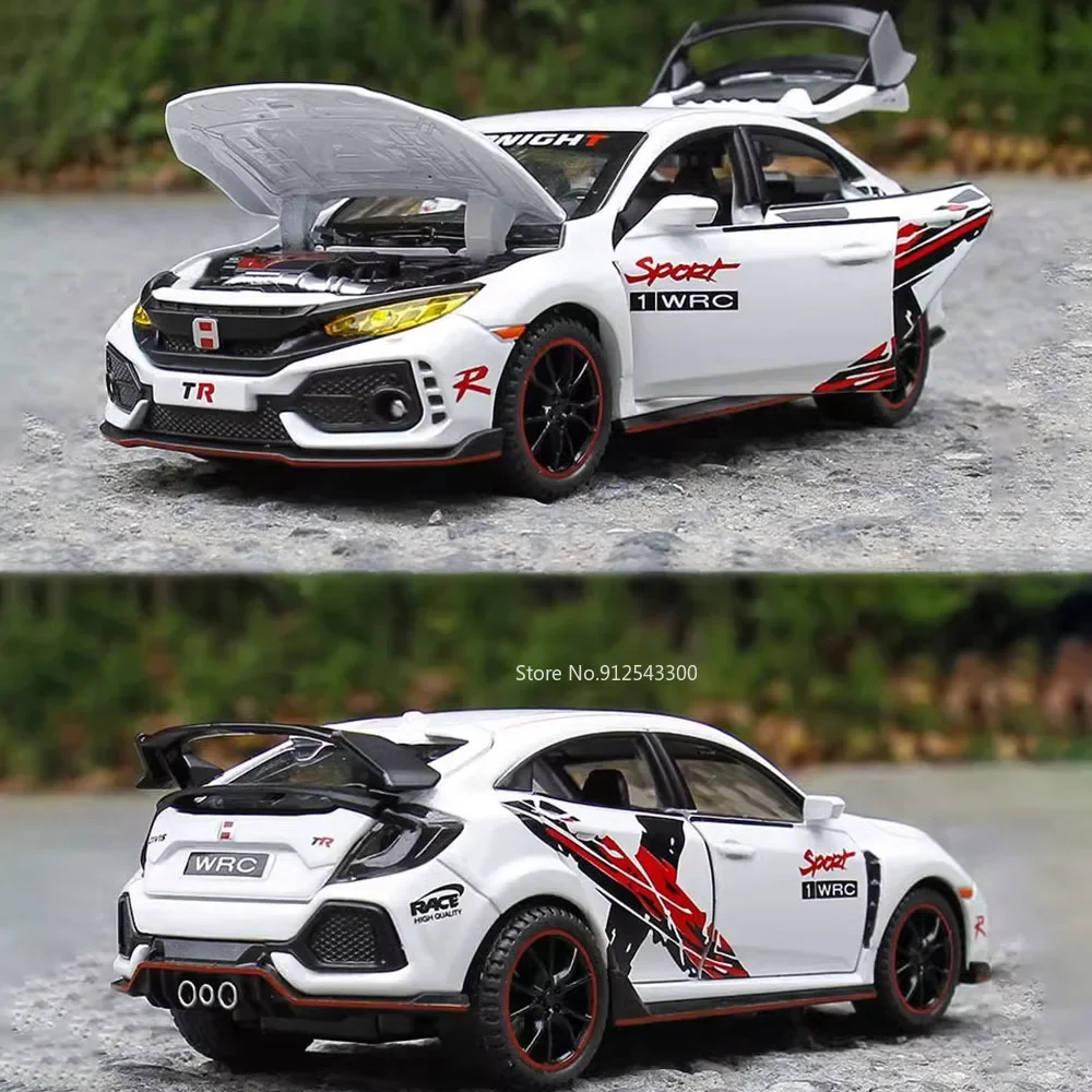 Scala 1:32 Honda Civic TYPE-R Modello di auto sportiva Giocattolo Musica leggera Pressofuso Tirare indietro Veicoli Giocattoli Ornamenti per il desktop Regali