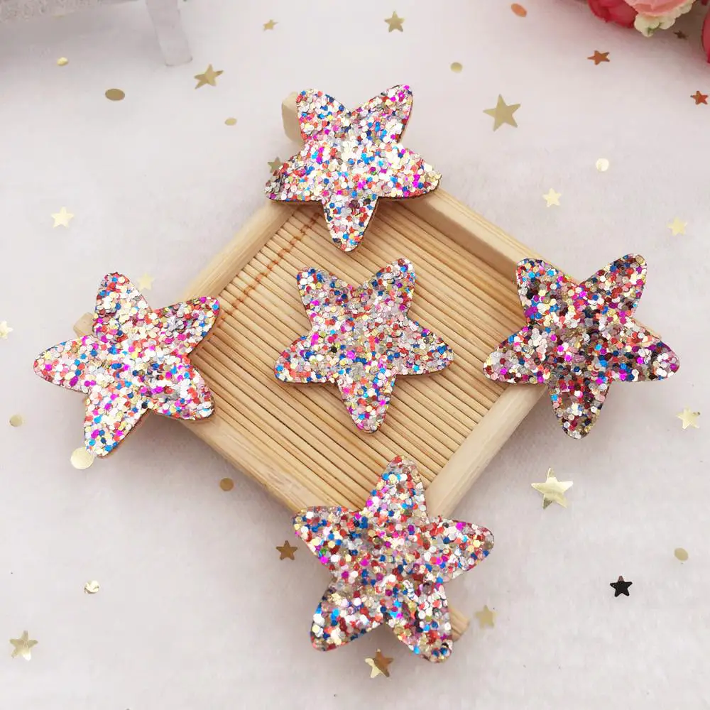 20pcs Glitter Star Leather Padded Patches Appliques for Children\'s Headwear DIY Wedding Accessories Craft Supplies E13