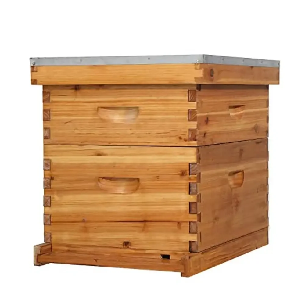 

Wooden Beehive Kit 3 Layer Hive Frames Set Base Cover Excluder Farm 2 Beekeeping Supplies Deep Medium Box Entrance Reducer 10