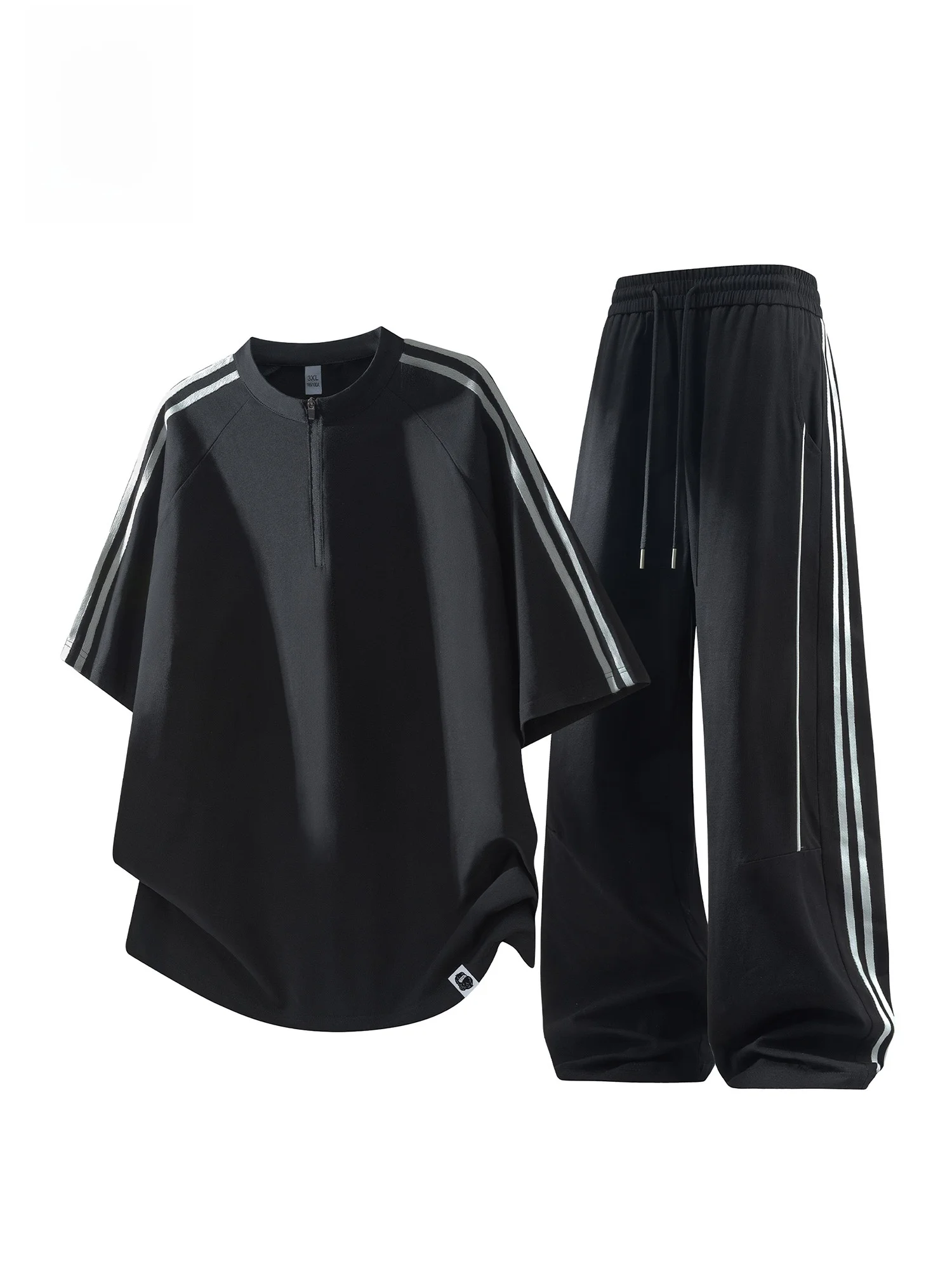 Conjunto de roupa esportiva americana com camiseta de manga curta e calça reta para homens jovens, estilo casual de verão.