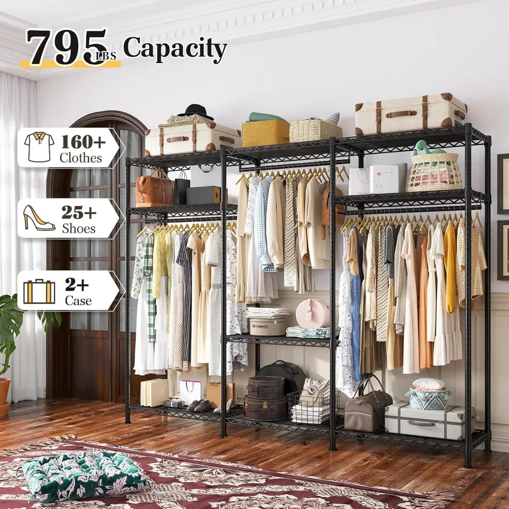 Clothes Rack Heavy Duty Clothing Rack Load 795LBS Clothing Racks for Hanging Clothes Adjustable Wardrobe Closet Portable Heavy