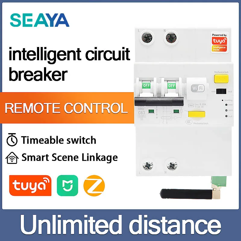 

SEAYA Tuya WiFi Smart Switch Smart Circuit Breaker Din Rail Remote Control Automatic Voltage Protection Temperature Acquisition