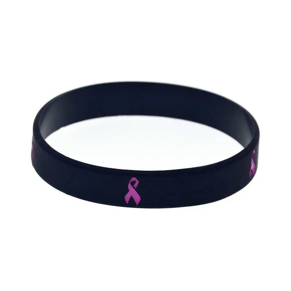 1PC/3PCS Cancer Ribbon Silicone Wristband Medical Inspirational Bangle Adult Size 3 Colors