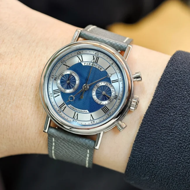 FARASUTE الرجال ساعة كرونوغراف خمر 38 مللي متر الباندا كوارتز ساعة اليد الياقوت مرآة 3ATM مقاوم للماء VK64