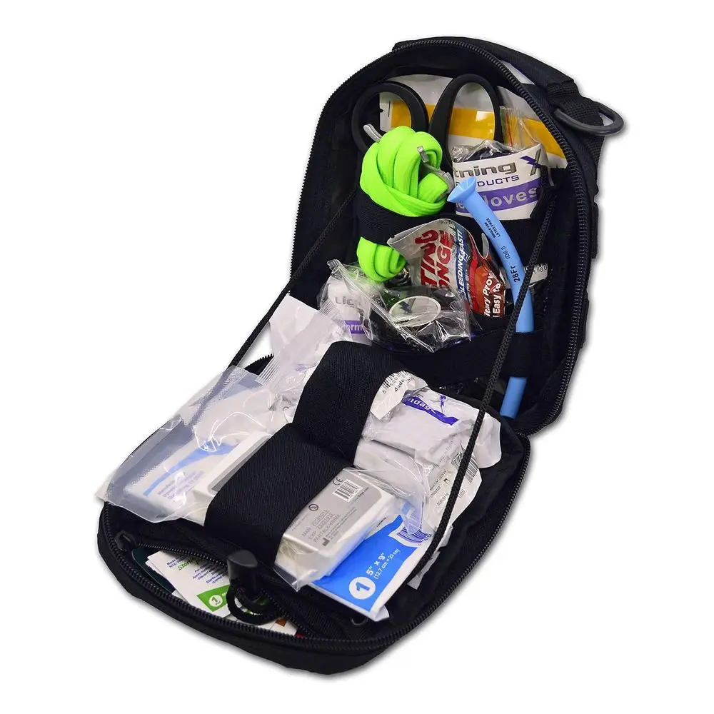 Gunshot Trauma and Hemorrhage Control Kit in MOLLE IAK Pouch - Compact, Tactical Black