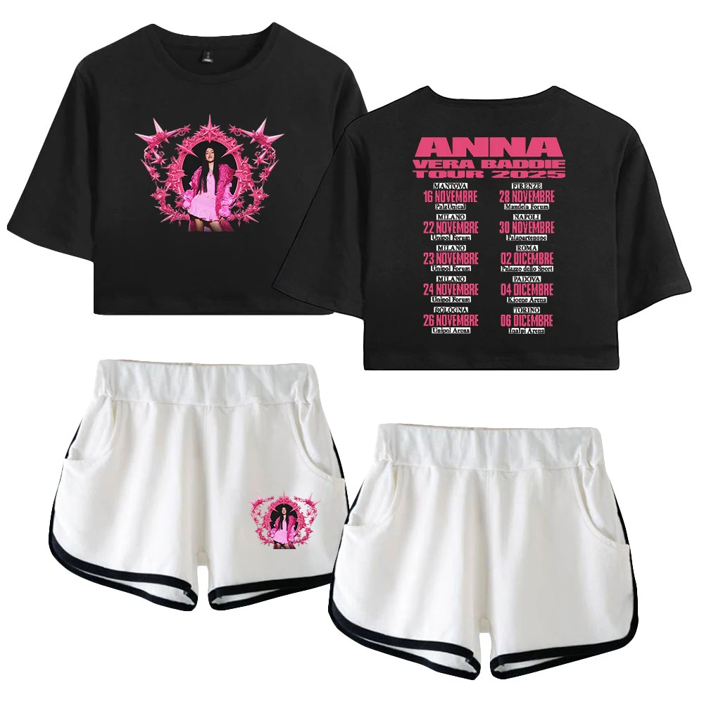 GF Anna Vera Baddie Tour 2025 Anna Pepe Merch Short Sleeve Crop Top+Shorts Two Piece Sets Women's Top Sets