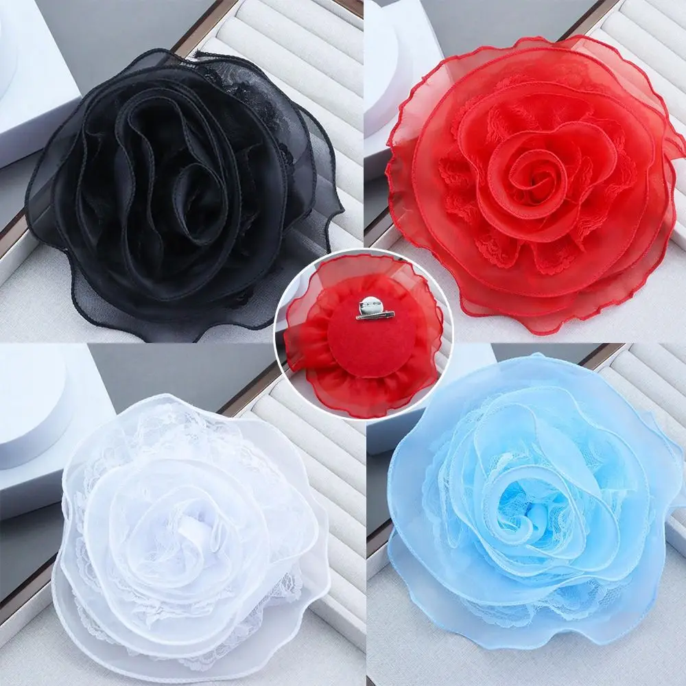 Handmade Rose Flower Brooch Multi-layer Yarn DIY Pin-Up Brooch 19CM Big Flower Clothing Dress Accessory Brooches