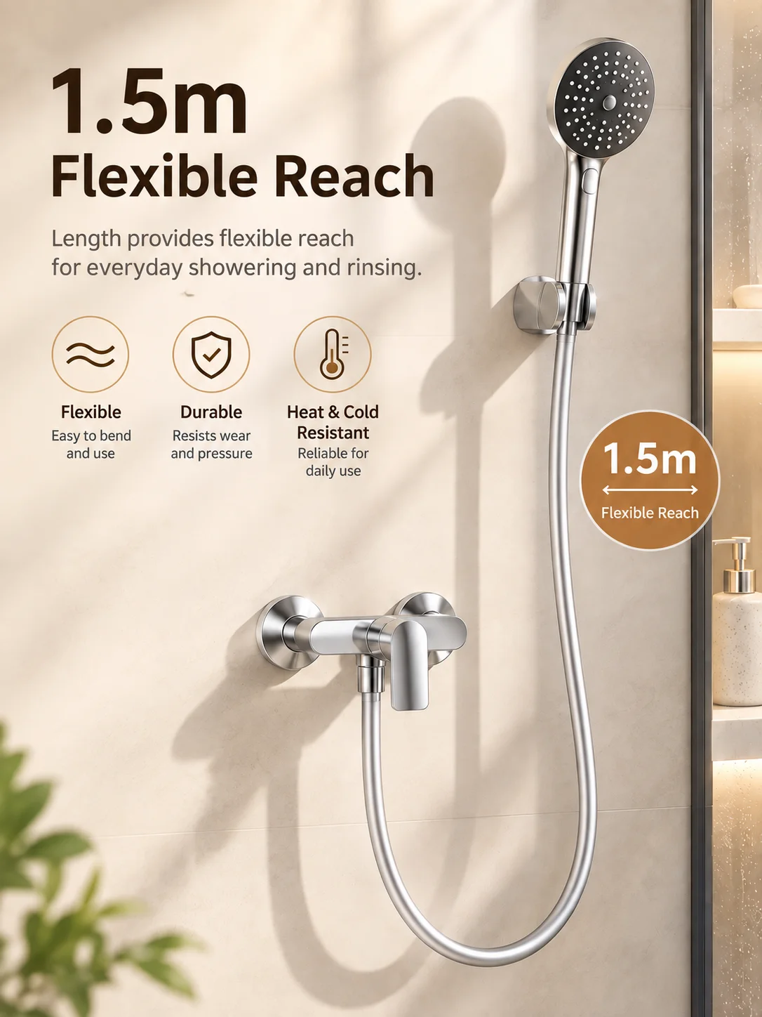 1.5m Shower Hose G1/2 360° Swivel Anti-Twist Flexible PVC Handheld Shower Head Hose Bathroom Replacement