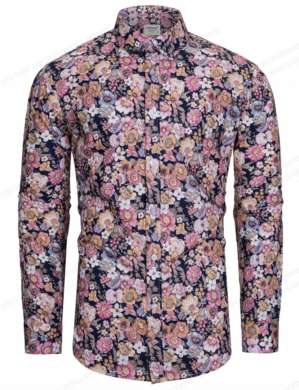 Camisa floral havaiana de manga comprida masculina, camisas da moda, blusa de praia, blusas florais, roupas masculinas, gola virada