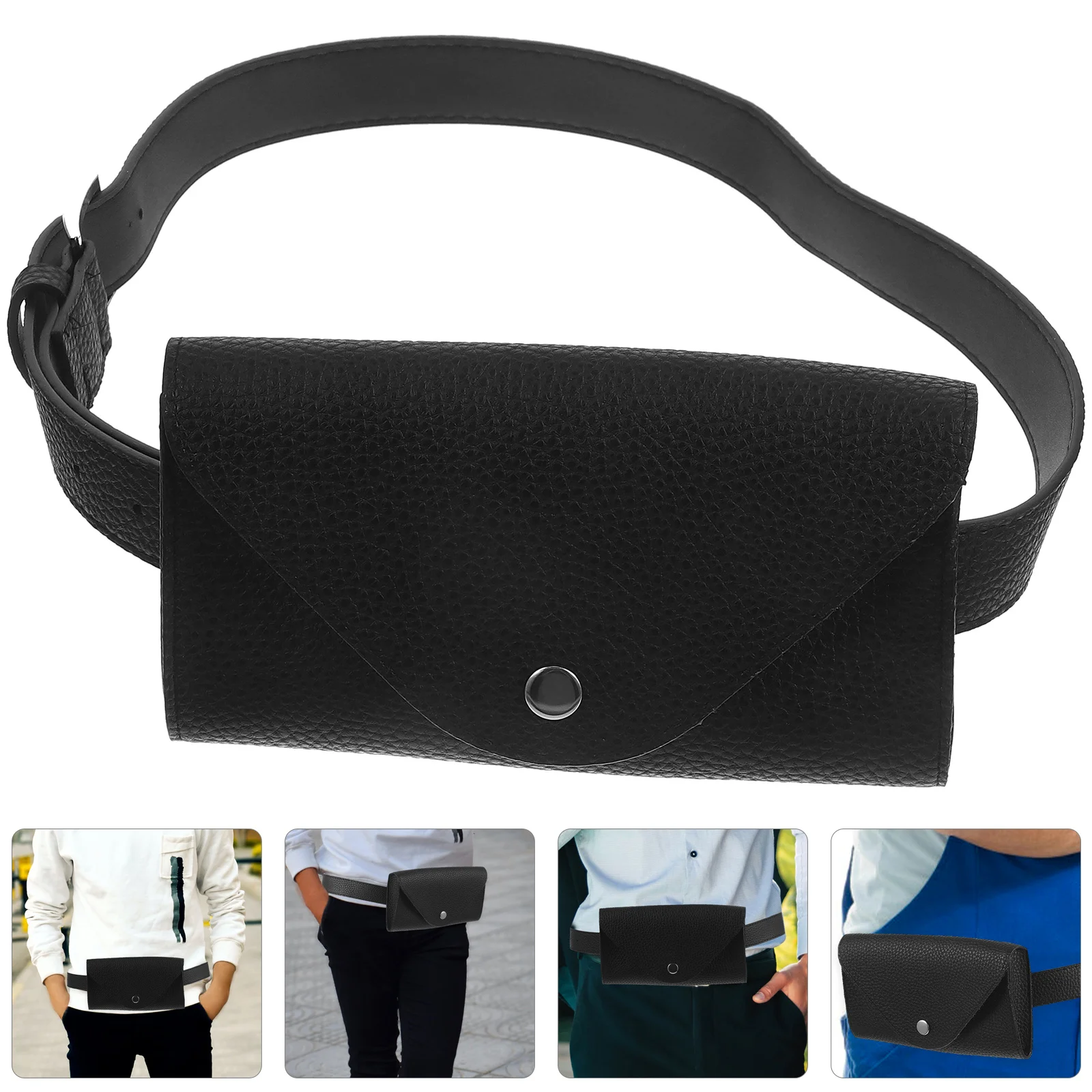 حقيبة هاتف مغلف صغيرة سوداء من البولي يوريثان، حقيبة خصر للنساء، مناسبات عالية السعة، حقيبة حزام أنيقة، حقيبة خصر من البولي يوريثان