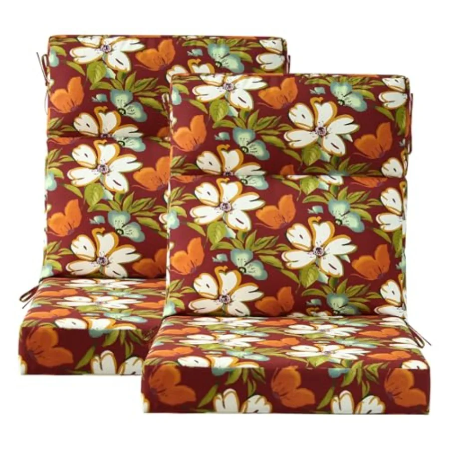 

Outdoor High Back Chair Cushion Seat Pads 44 x 21 Inch Water-Repellent and Fade-Resistant Patio Furniture Cushions with Ties fo