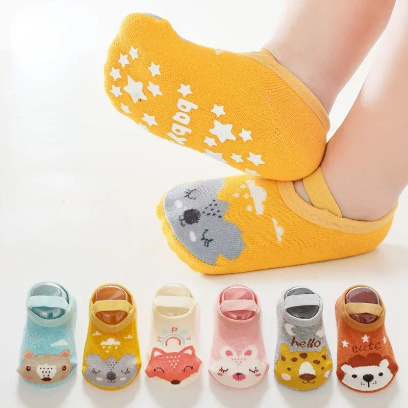 Cartoon Print Newborn Baby Socks Non Slip Cotton Toddler Floor Sock with Rubber Soles Casual Home Sock for 0-3 Years Old