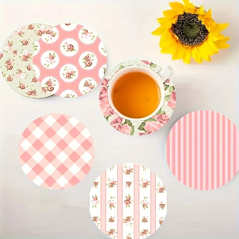 12/6 pieces of random styles, vintage floral wooden coasters, heat-resistant and non-slip decorative table mats, suitable for home, office, Halloween, and Christmas gifts