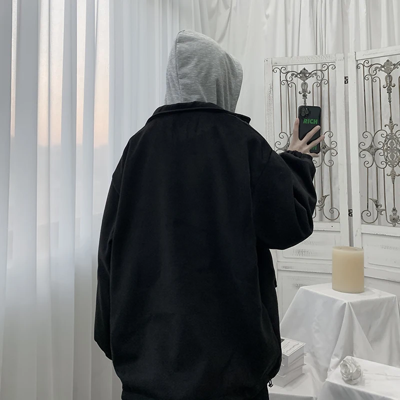 الشتاء الرجال القطن Jaet مع غطاء محرك السيارة فضفاضة تناسب معطف الصوف الدافئ العصرية الشباب عارضة Faion زر واحد إغلاق طول منتظم #2