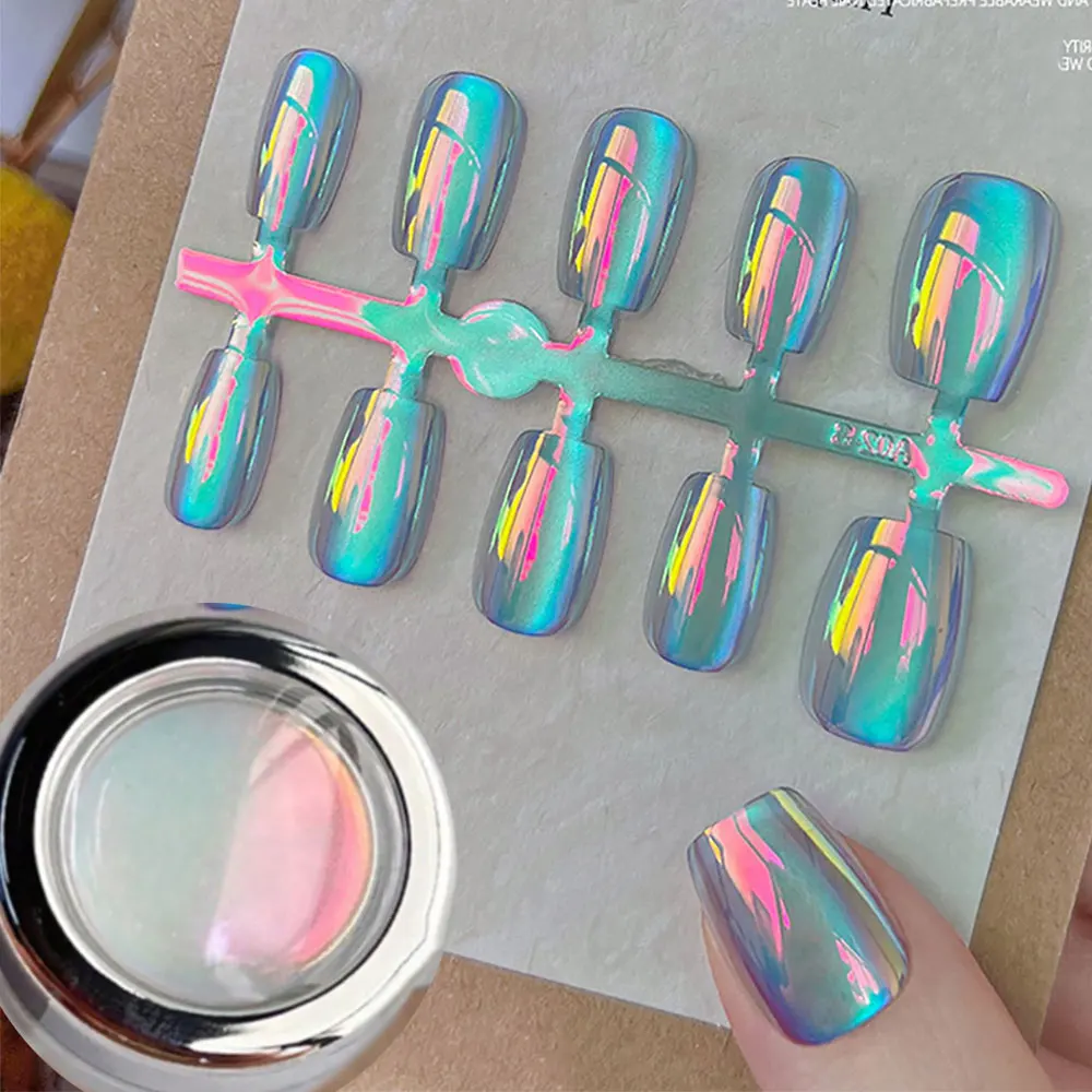 Plating Aurora Holographic Rubbing Nail Powder Iridescent Color-shift Nail Pigment Glamorous Holographic Nail Dust 0.3g/jar DW#7