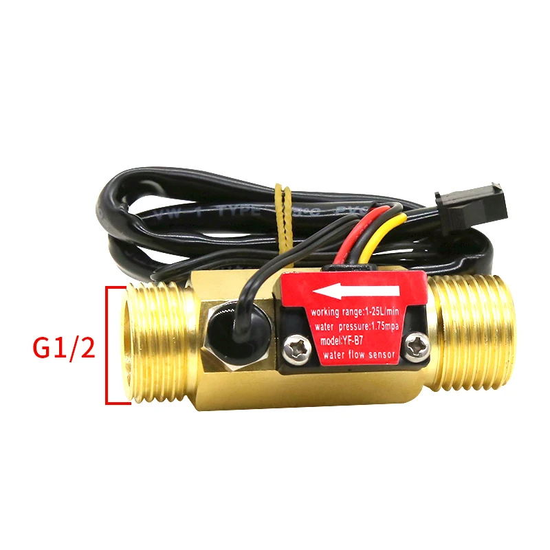 1/2" 3/4" Wasserdurchflusssensor-Schalter mit Temperaturerkennung für Turbinen-Flüssigkeitssensor, Kupfergehäuse, Hall-Durchflussmesser – Detail 1