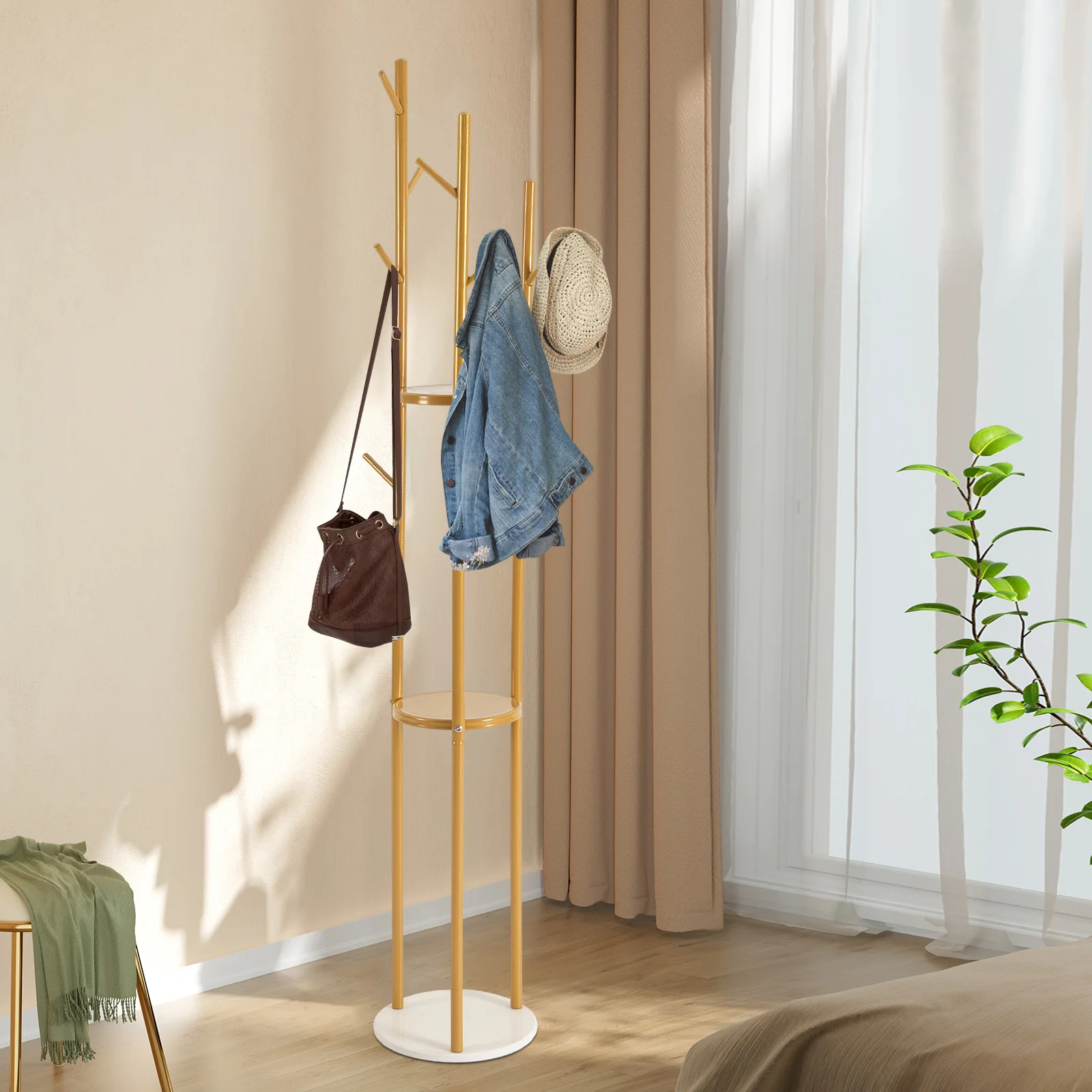 Freestanding Metal Coat Rack with Round Head Hook Modern Style Dendritic Look Clothes Hanger 9 Hooks Easy Installation