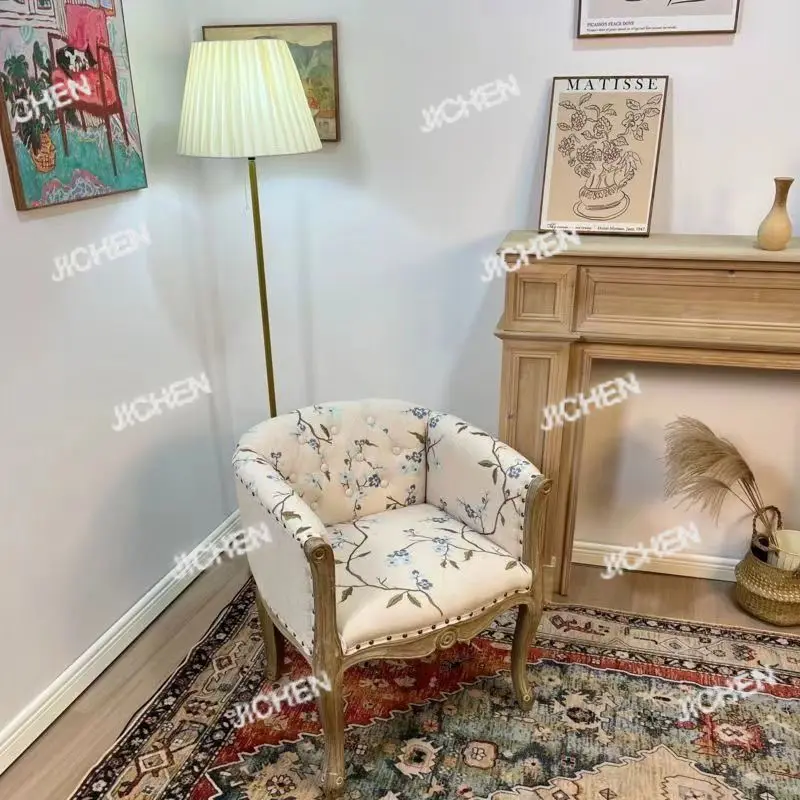 JC Solid Wood Dining Chairs Retro American Vintage Farmhouse Dining Armchairs Living Room Home Use Single Seat Sofa Chairs