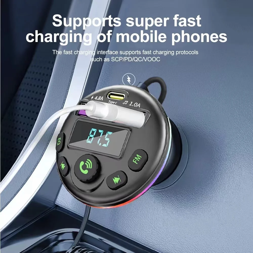 Bluetooth 5.0 Car Fast Charging PD QC Fast Charging Three-in-one Cigarette Lighter MP3 Player Multi-function Car Charger