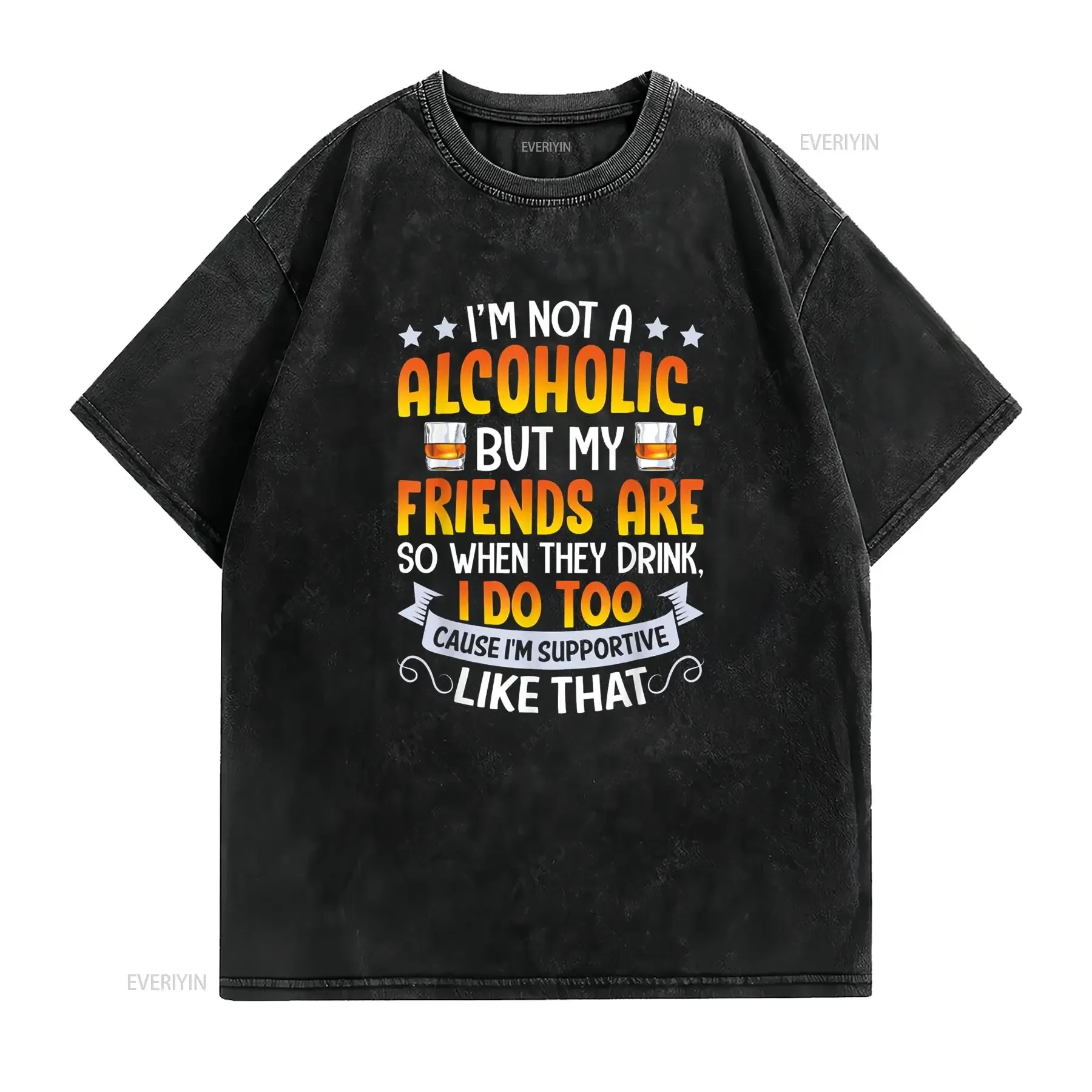 أنا لست كحوليًا ولكن أصدقائي حتى يشربون تي شيرت عتيق مغسول وجيد التهوية كاجوال قليلاً #2