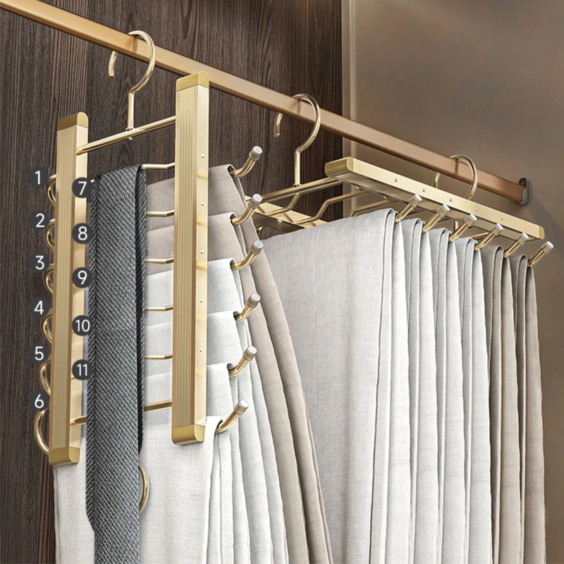 

New Magic Trouser Hangers Multi Layer Aluminium Alloy Pants Storage Rack 360 ° Rotatable Folding 6 In 1 Trouser Hanger Organizer