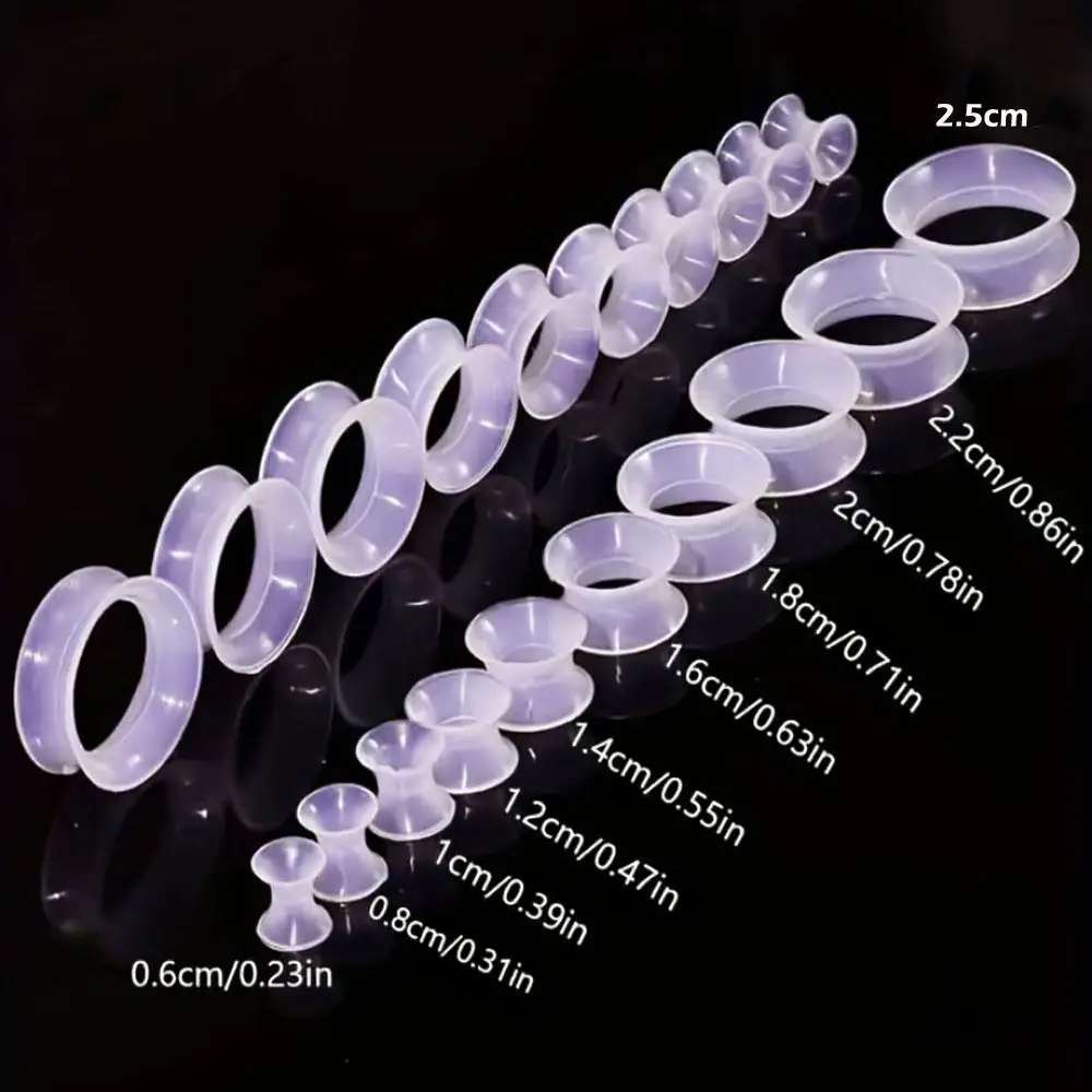 20Pcs Set Thin Silicone Ear Tunnels 6‑25mm Clear Black White Double Flare Soft Flexible Earrings Tunne Ear Piercings Stretcher