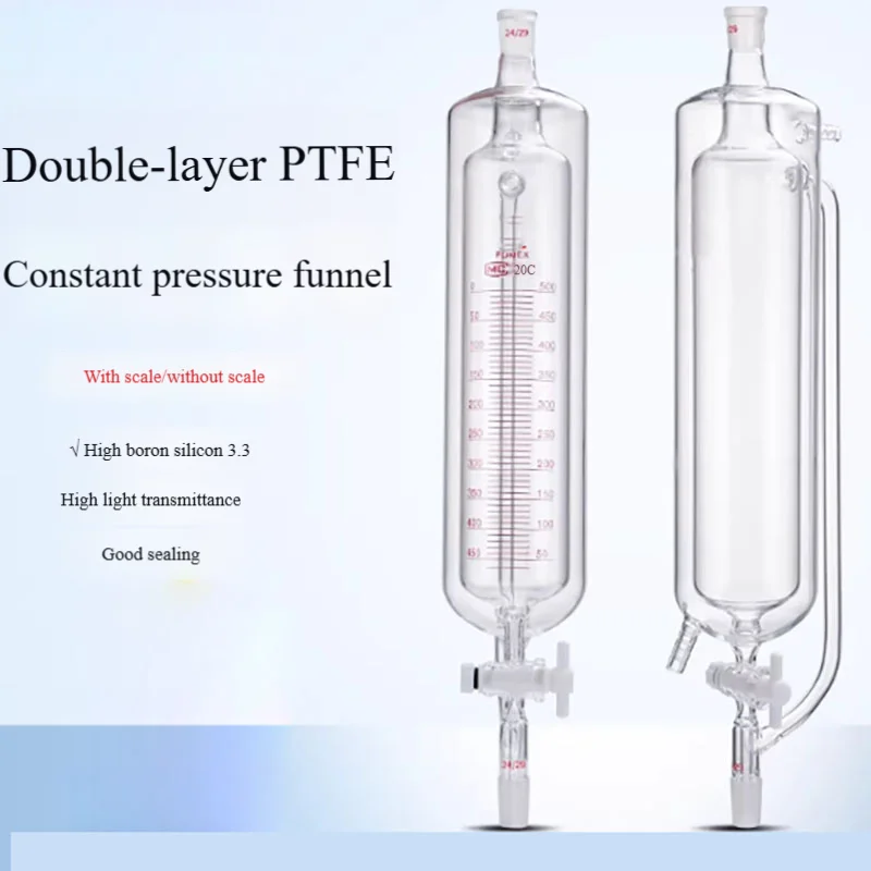 Glass double-layer constant pressure separation funnel, PTFE valve, double-layer jacketed dripping funnel