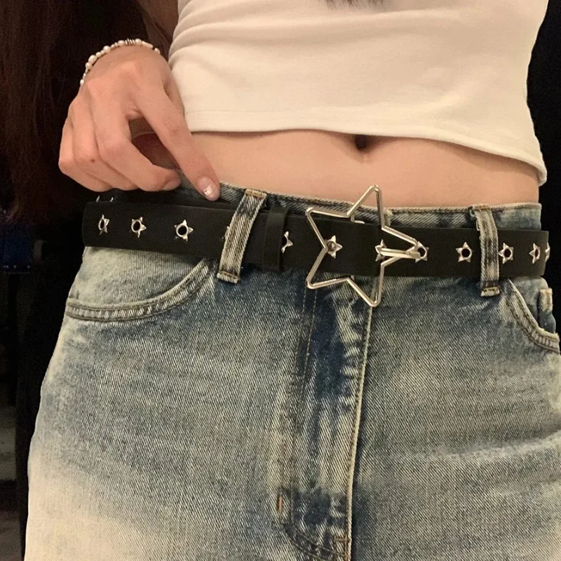 Y2K Punk Star Eyelet Rivet Belt Gothic PU Leather Fashion Accessory for Women Men Boys Girls Students - Unisex Jeans Accessory