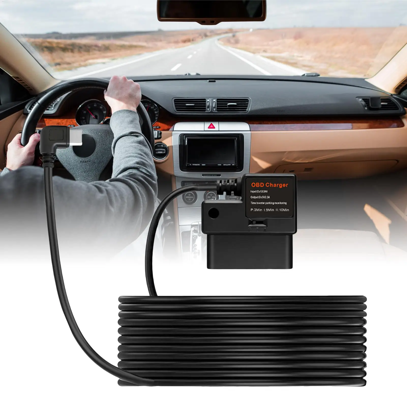 Car OBD Cable Plug And Play 12V/24V To 5V Flexible Line USB Adapter Cable For Parking Lot Road Trips Daily Driving Overnight