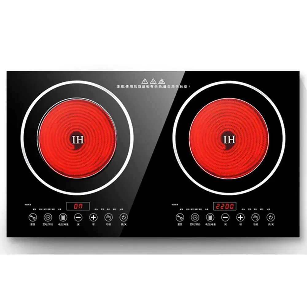 #￥Double Burner Electric Stove Ceramic Heating Technology High Power Rapid Warm Up Knob Adjustment Cooktop