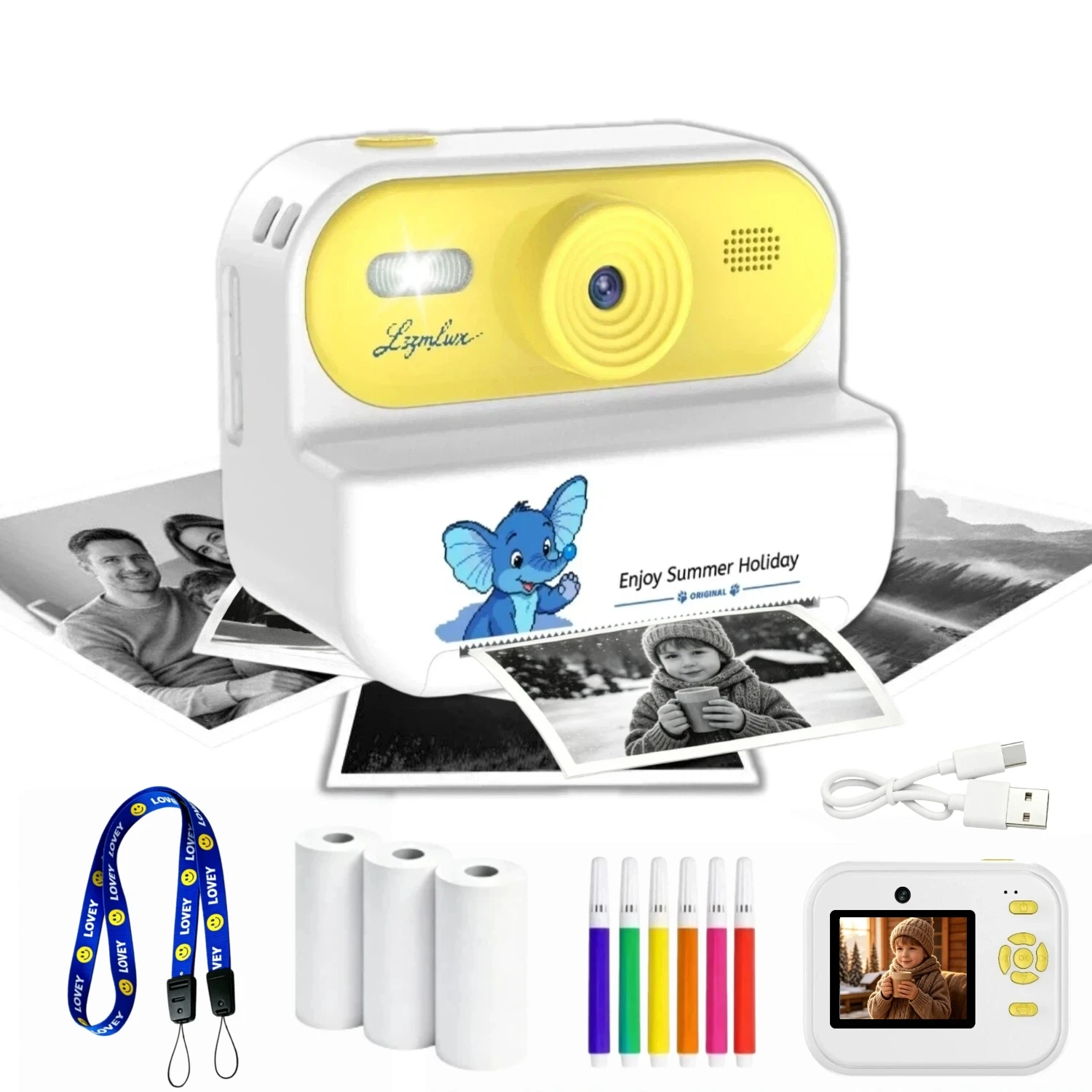Instant Digital Camera Printing Photo for Kids Mini Portable Photography 1080P 2.4in HD Early Childhood Education Birthday Gifts