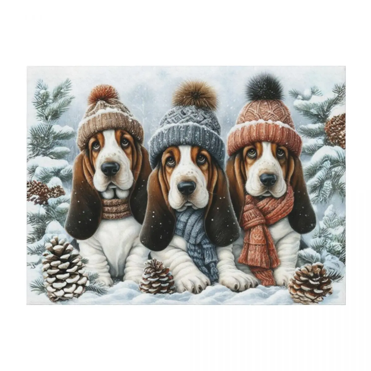 

Basset Hound Puppies in Winter Hats and Scarves Throw Blanket manga Retros Extra Large Throw Sofa Throw Blankets