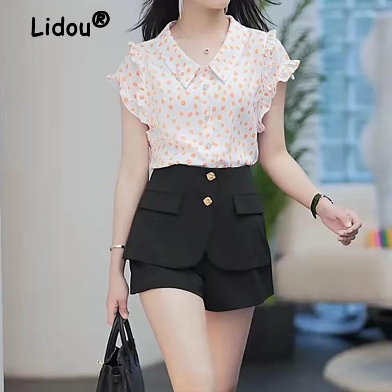 

Summer Women's French Small Fragrance Office Commuter Casual Pants Fashion High Waist Thin Simple Splicing Solid A-line Shorts