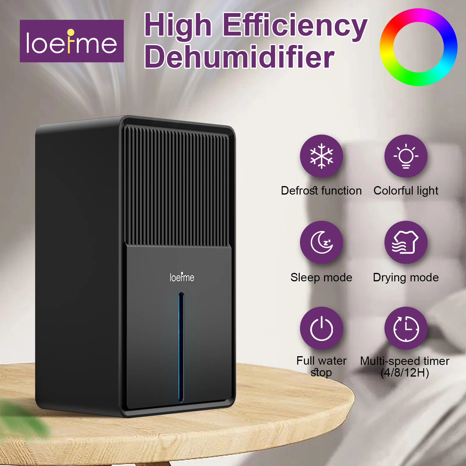 LOEFME 3L purificateur d'air déshumidificateur pour bureau à domicile RV moule élimination de l'humidité Portable économe en énergie chiffons de séchage rapide de l'air