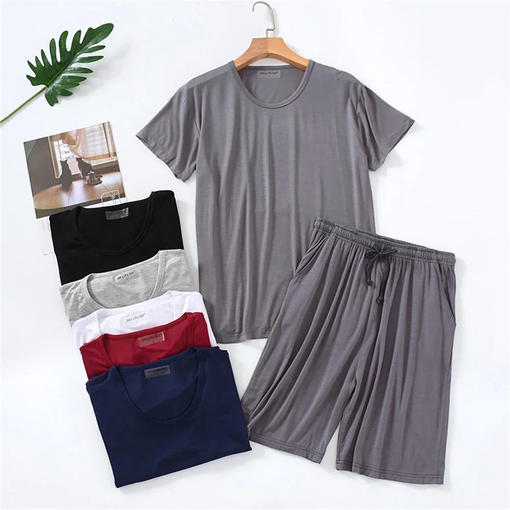 Set Summer Wear Loungewear Size Cotton Modal Pajamas Neck Nightwear Home Big Men's Casual Short-Sleeved Shorts Round Pajamas