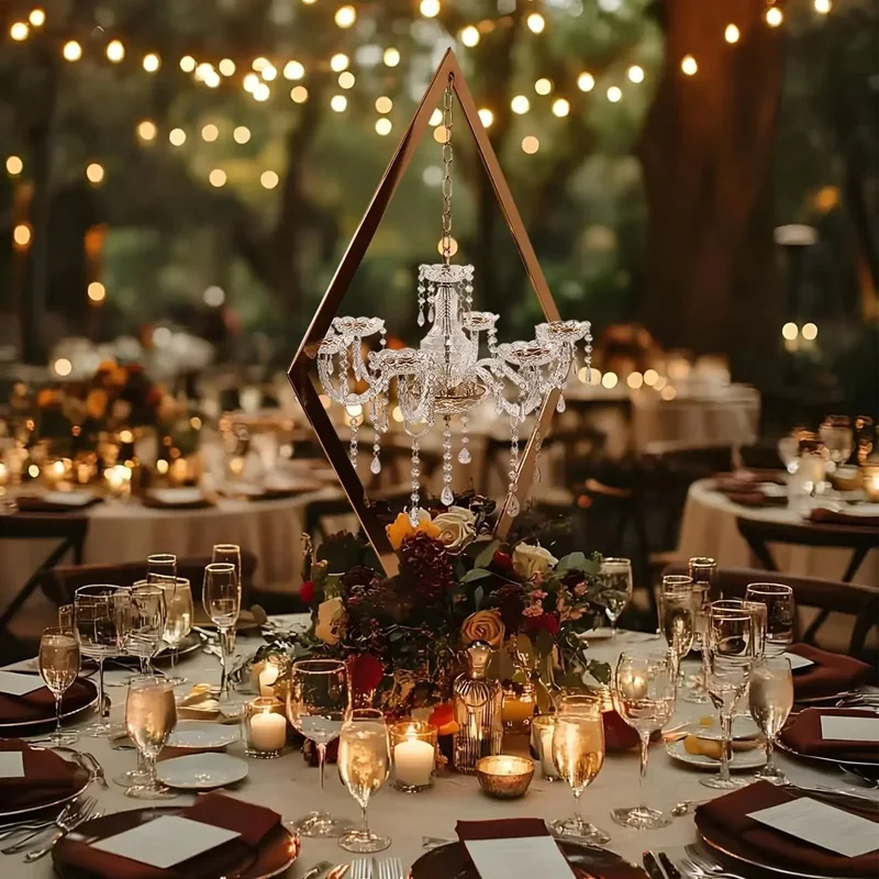 6 pcs Wedding Gold Metal Tall Diamond Table Centerpieces With candle holder for wedding backdrop arch stage decor