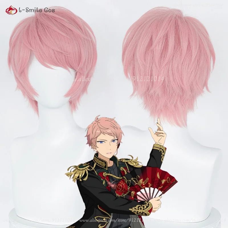 Game ES Itsuki Shu Cosplay Wigs Pink 30cm Short Heat Resistant Synthetic Hair Halloween Party Anime Wig + Wig Cap