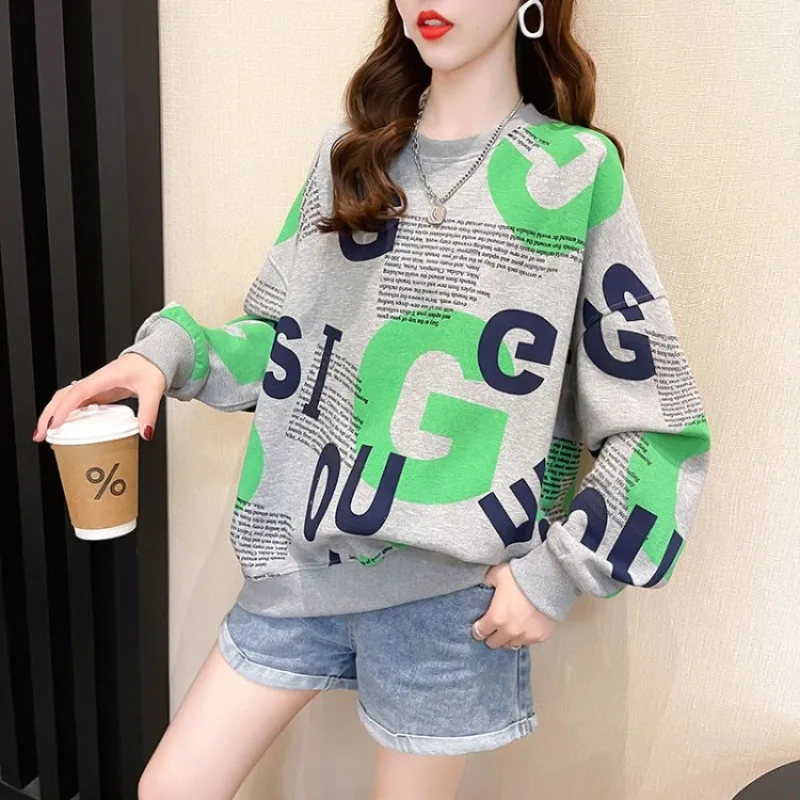 Letter Printing Woman Pullover Tops Spring and Autumn 2025 Trend Sweat-shirt Y2k Vintage Harajuku Fashion Sweatshirt for Women