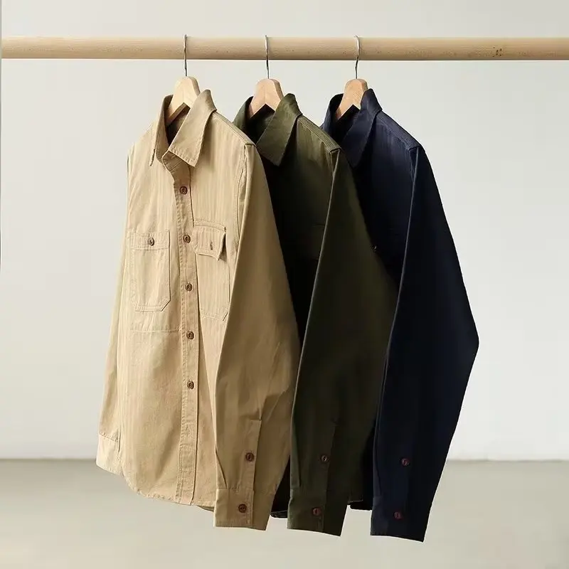 American Heavyweight Retro  Long Sleeve Loose Tough Guy Hunting Shirt Men Spring Coach Jacket Coat