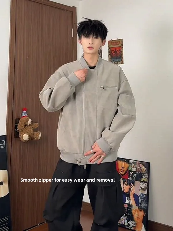 

Мужская демисезонная куртка из искусственной кожи в стиле тай-дай, американский уличный стиль, модная мотоциклетная куртка-пилот с воротником-стойкой, бейсбольная куртка