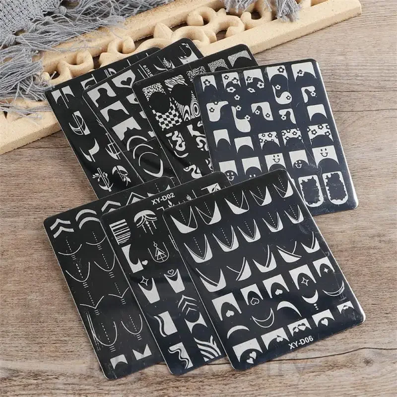 French Line Tips Nail Stamping Plates Stencil Forms Geometry Flowers Leaf Nail Art Stamp Templates Gel Polish Printing Plate