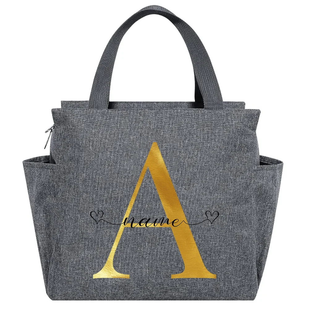 Multifunction Thermal Lunch Bags Custom Name Black Letter Portable Women Lunch Box Large Capacity Cooler Bag Picnic Food Bag