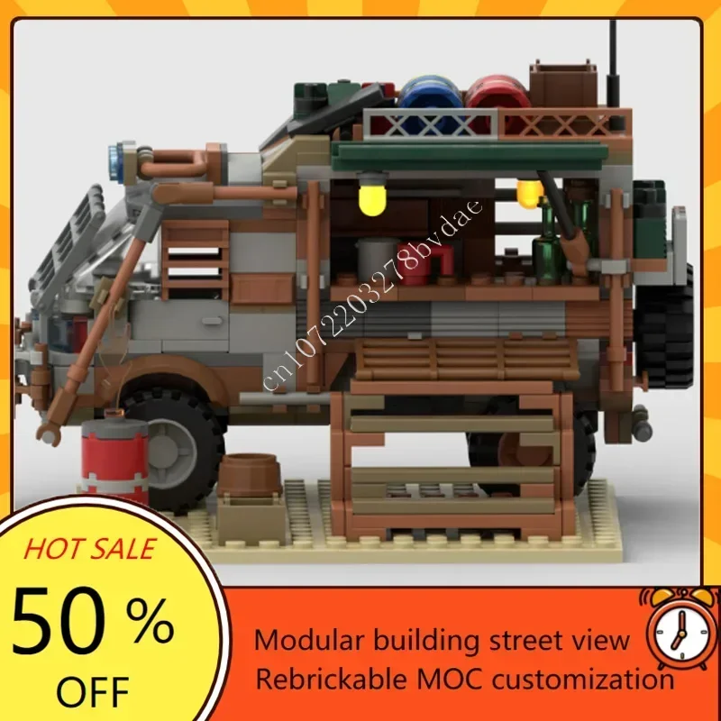399 STKS MOC Stad Vervoer Doomsday stijl handelaarswagen die in het kamp stromen Model Aangepaste Puzzel DIY Verjaardag Speelgoed Cadeau