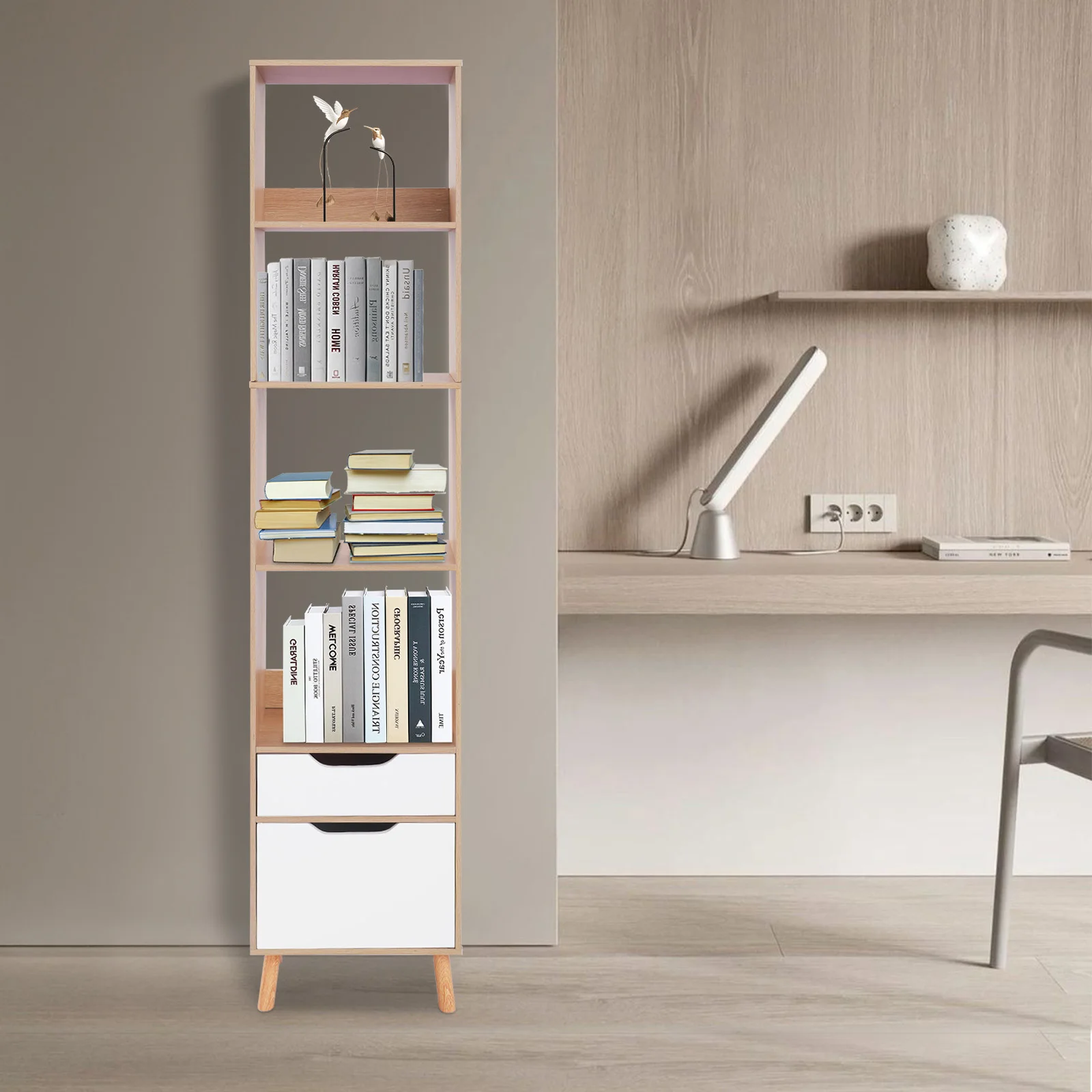 Estantería, estantería, organizador de almacenamiento, 15,8x9,5x70,9 pulgadas, estante de almacenamiento de pie con cajones